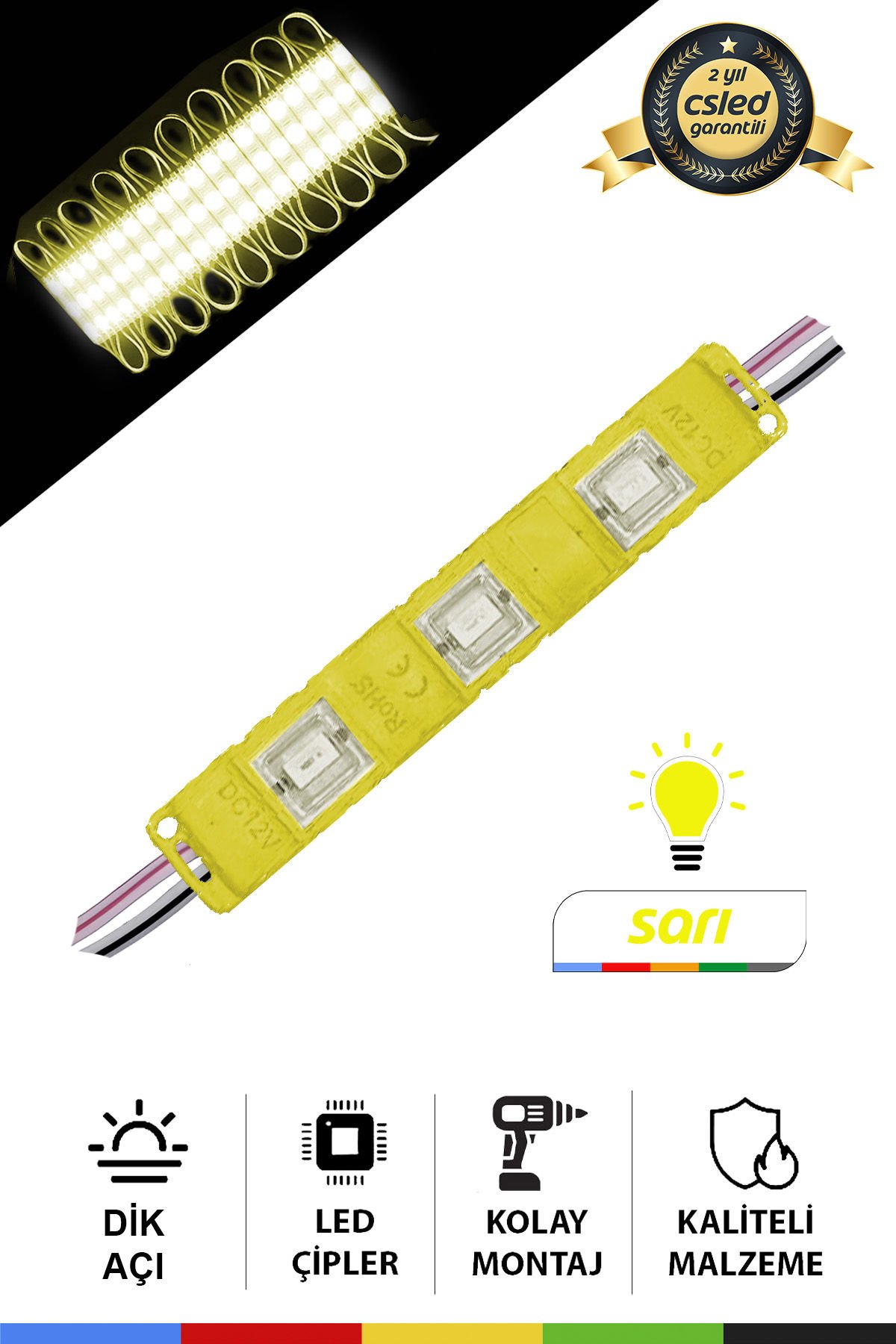 0.72W Sarı Enjeksiyon Modül LED – 12V SMD 5630 Tabela ve Dekoratif Aydınlatma