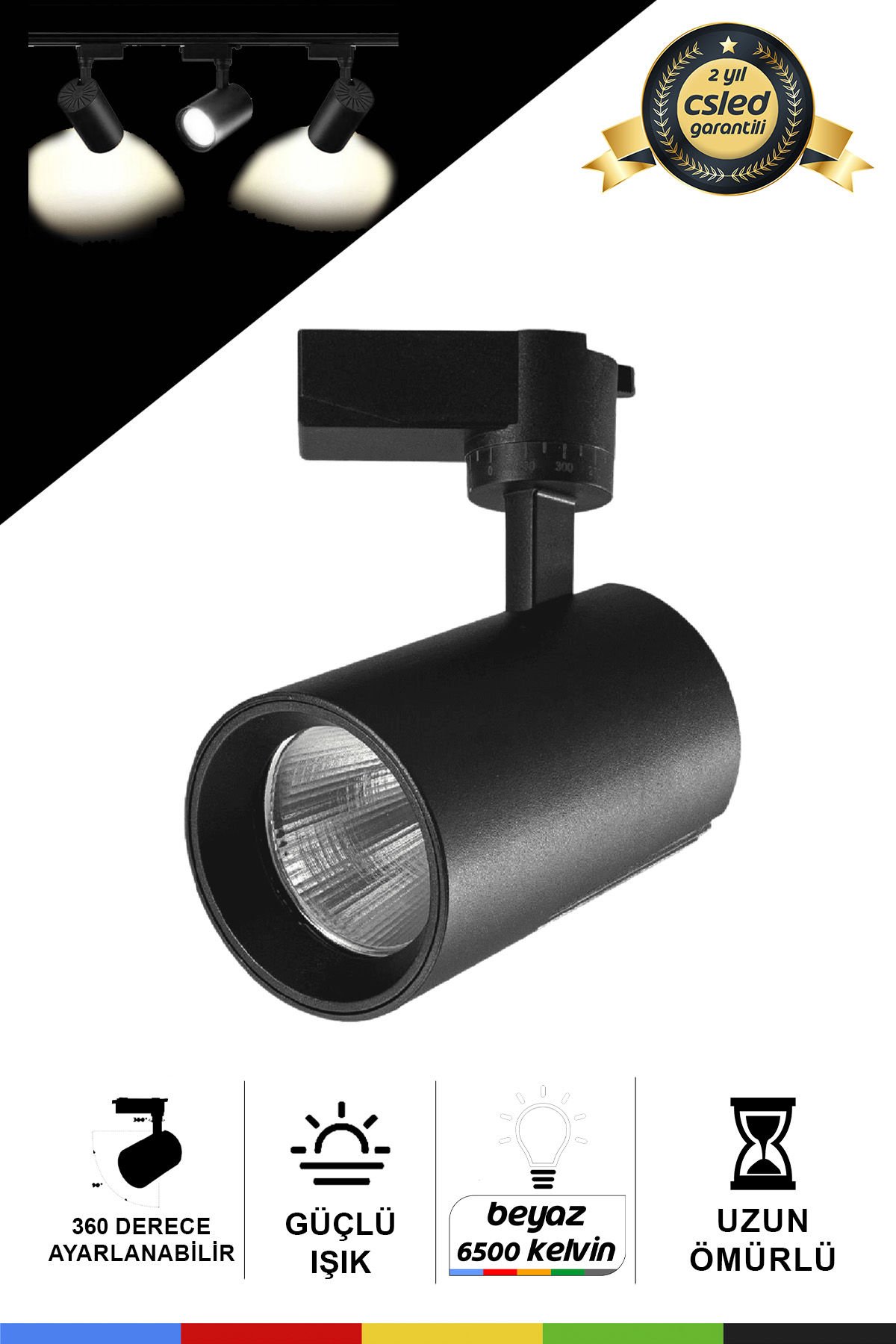 Siyah Kasa ve Beyaz 30W Led Ray Spot – 360° Döner Başlıklı Raylı Armatür