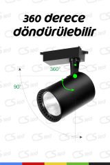 Siyah Kasa ve Beyaz 30W Led Ray Spot – 360° Döner Başlıklı Raylı Armatür
