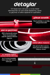 12V İç ve Dış Mekan Kırmızı Neon LED Şerit – 5 Metre Esnek Silikon Neon Işık, (2.5 Cm’de Bir Kesilebilir)