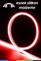 12V İç ve Dış Mekan Kırmızı Neon LED Şerit – 5 Metre Esnek Silikon Neon Işık, (2.5 Cm’de Bir Kesilebilir)