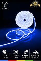 12V İç ve Dış Mekan Mavi Neon LED Şerit – 5 Metre Esnek Silikon Neon Işık, (1 cm’de Bir Kesilebilir)