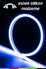 12V İç ve Dış Mekan Mavi Neon LED Şerit – 5 Metre Esnek Silikon Neon Işık, (1 cm’de Bir Kesilebilir)