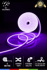 12V İç ve Dış Mekan Mor Neon LED Şerit – 5 Metre Esnek Silikon Neon Işık, (2.5 Cm’de Bir Kesilebilir)