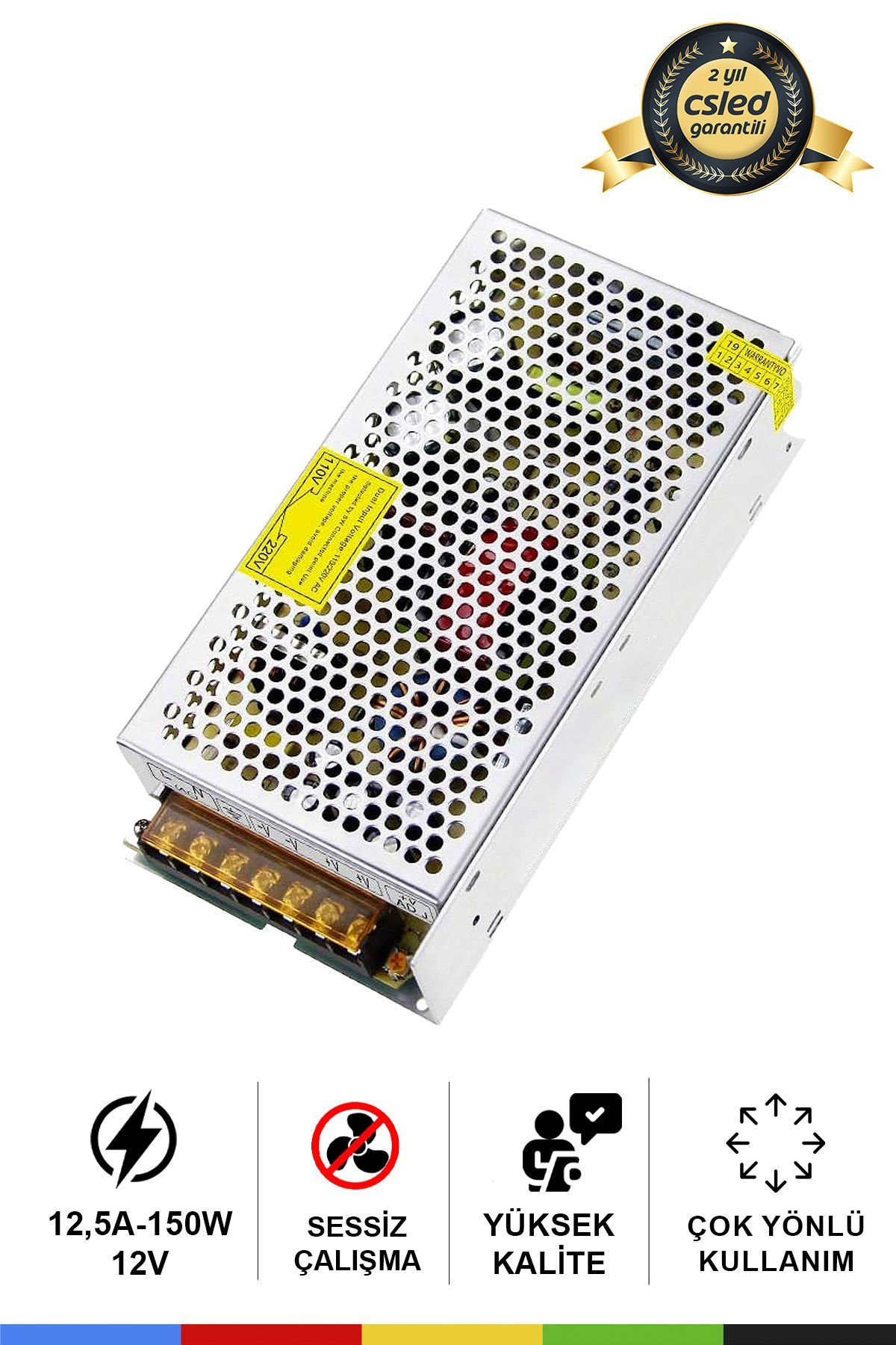12 Volt 12,5 Amper Metal Kasa Adaptör – Geniş Kasa Güç Kaynağı