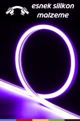 12V İç ve Dış Mekan Mor Neon LED Şerit – 5 Metre Esnek Silikon Neon Işık, (2.5 Cm’de Bir Kesilebilir)