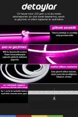 12V İç ve Dış Mekan Pembe Neon LED Şerit – 50 Metre Esnek Silikon Neon Işık, (1 cm’de Bir Kesilebilir)
