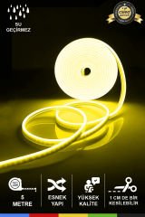 12V İç ve Dış Mekan Sarı Neon LED Şerit – 5 Metre Esnek Silikon Neon Işık, (1 cm’de Bir Kesilebilir)
