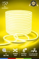 12V İç ve Dış Mekan Sarı Neon LED Şerit – 50 Metre Esnek Silikon Neon Işık, (1 cm’de Bir Kesilebilir)