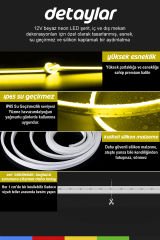 12V İç ve Dış Mekan Sarı Neon LED Şerit – 50 Metre Esnek Silikon Neon Işık, (1 cm’de Bir Kesilebilir)