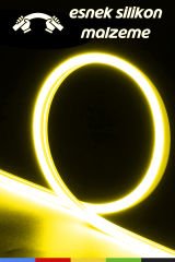 12V İç ve Dış Mekan Sarı Neon LED Şerit – 50 Metre Esnek Silikon Neon Işık, (1 cm’de Bir Kesilebilir)