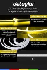 12V İç ve Dış Mekan Sarı Neon LED Şerit – 50 Metre Esnek Silikon Neon Işık, (2.5 Cm’de Bir Kesilebilir)