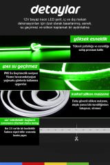 12V İç ve Dış Mekan Yeşil Neon LED Şerit – 50 Metre Esnek Silikon Neon Işık, (2.5 Cm’de Bir Kesilebilir)