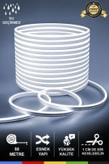 12V İç ve Dış Mekan Beyaz Neon LED Şerit – 50 Metre Esnek Silikon Neon Işık, (1 cm’de Bir Kesilebilir)
