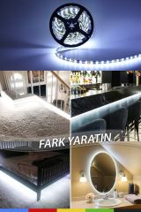 12V İç Mekan M/120 2835 Beyaz LED Şerit – 5 Metre, Kesilebilir ve Eklenebilir