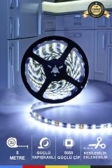 12V İç Mekan M/120 5050 Beyaz LED Şerit – 5 Metre, Kesilebilir ve Eklenebilir