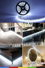 12V İç Mekan M/120 5050 Beyaz LED Şerit – 5 Metre, Kesilebilir ve Eklenebilir