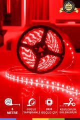 12V İç Mekan M/60 2835 Kırmızı LED Şerit – 5 Metre, Kesilebilir ve Eklenebilir