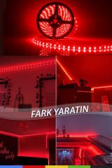 12V İç Mekan M/60 2835 Kırmızı LED Şerit – 5 Metre, Kesilebilir ve Eklenebilir