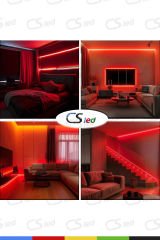 12V İç Mekan M/60 2835 Kırmızı LED Şerit – 5 Metre, Kesilebilir ve Eklenebilir