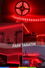 12V İç Mekan M/60 4040 Kırmızı LED Şerit – 5 Metre, Kesilebilir ve Eklenebilir