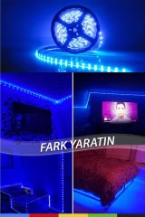 12V İç Mekan M/60 4040 Mavi LED Şerit – 5 Metre, Kesilebilir ve Eklenebilir