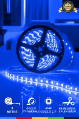 12V İç Mekan M/60 4040 Mavi LED Şerit – 5 Metre, Kesilebilir ve Eklenebilir