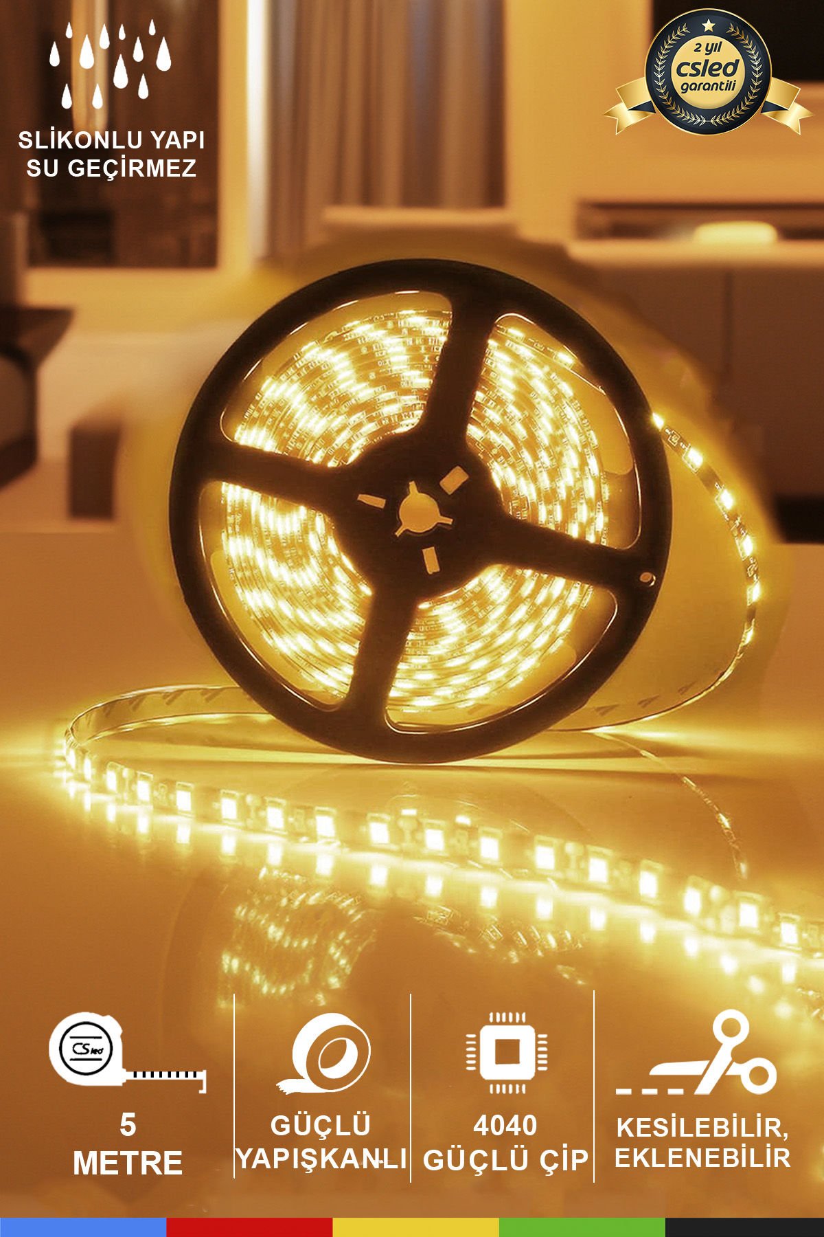 12V Dış Mekan M/60 4040 Gün Işığı LED Şerit – 5 Metre, Kesilebilir ve Eklenebilir