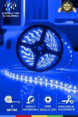 12V Dış Mekan M/60 5050 Mavi LED Şerit – 5 Metre, Kesilebilir ve Eklenebilir