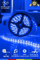 12V Dış Mekan M/60 2835 Mavi LED Şerit – 5 Metre, Kesilebilir ve Eklenebilir