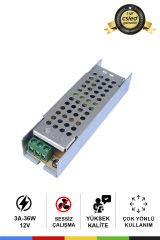 12V 3 Amper 36 Watt Metal Dar Kasa Fansız Adaptör – Sessiz ve Güçlü Güç Kaynağı