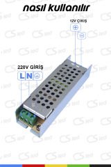 12V 3 Amper 36 Watt Metal Dar Kasa Fansız Adaptör – Sessiz ve Güçlü Güç Kaynağı