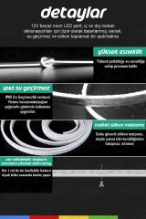12V İç ve Dış Mekan Beyaz Neon LED Şerit – 5 Metre Esnek Silikon Neon Işık, (1 cm’de Bir Kesilebilir)