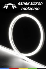 12V İç ve Dış Mekan Beyaz Neon LED Şerit – 5 Metre Esnek Silikon Neon Işık, (1 cm’de Bir Kesilebilir)