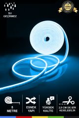 12V İç ve Dış Mekan Buz Mavisi Neon LED Şerit – 5 Metre Esnek Silikon Neon Işık, (2.5 Cm’de Bir Kesilebilir)