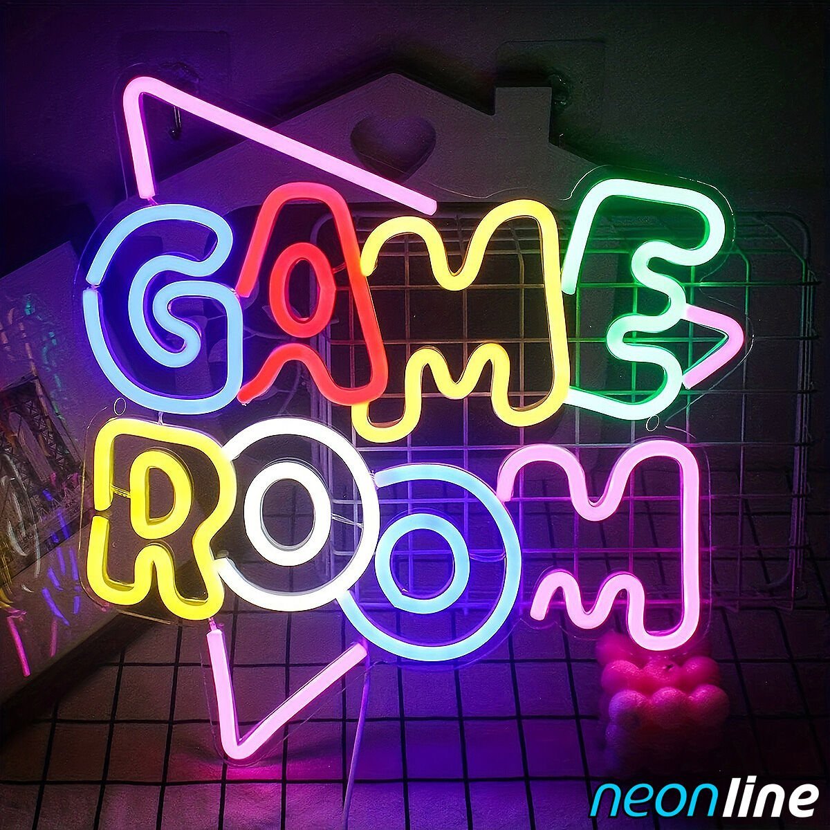 GAME ROOM Yazılı LED Neon Tabela | Kırmızı Renk | Duvar Tipi Işıklı Dekoratif Tabela