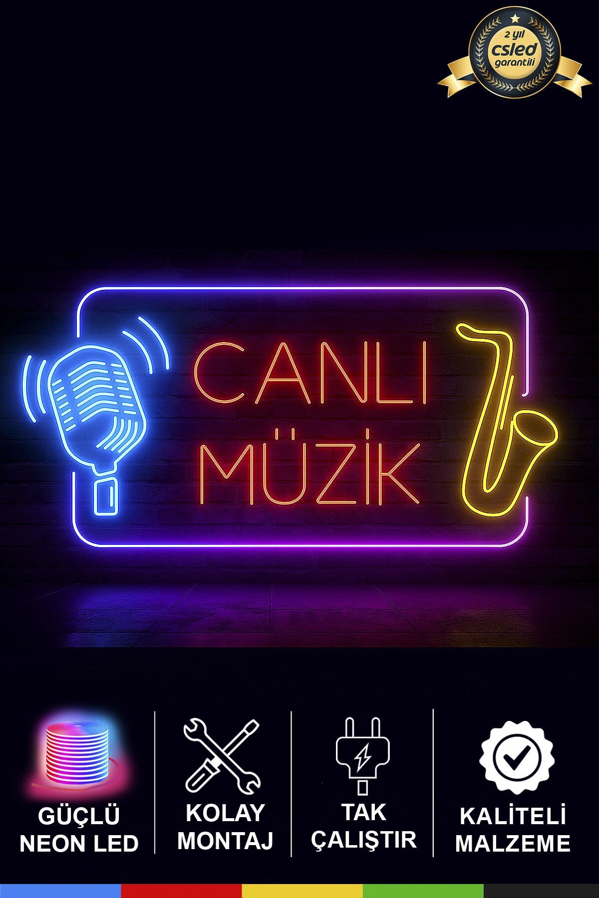 CANLI MÜZİK Neon Lamba – LED Işıklı Duvar Dekoru, Adaptörlü Tak Çalıştır, Kafe Bar Restoran İçin Neon Tabela