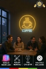 COFFEE Neon Tabela – LED Işıklı Kahve Yazısı, Adaptörlü Tak Çalıştır, Kafe & Ev Dekorasyon Neon Lamba