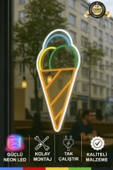 Külah Dondurma Neon Tabela – LED Işıklı Dondurma Şekli, Adaptör Dahil Tak Çalıştır, Kafe ve Dondurmacılar İçin Dekoratif Tabela
