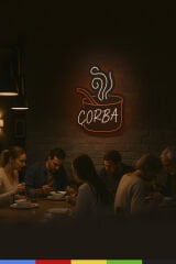 Çorba Neon Tabela – Çorba Yazılı ve Kase Simgeli LED Işıklı Tabela, Adaptör Dahil Tak Çalıştır, Restoran ve Lokantalar İçin