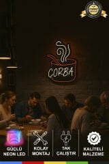 Çorba Neon Tabela – Çorba Yazılı ve Kase Simgeli LED Işıklı Tabela, Adaptör Dahil Tak Çalıştır, Restoran ve Lokantalar İçin