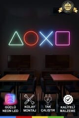 PS Kol Tuşları Neon Tabela – LED Işıklı PlayStation Simgeleri, Adaptör Dahil Tak Çalıştır, Oyun Odası ve Kafe Dekoru
