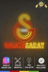 Galatasaray Logolu ve Yazılı Neon Tabela – LED Işıklı GS Amblem, Adaptör Dahil Tak Çalıştır, Taraftar Oda ve Kafe Dekoru