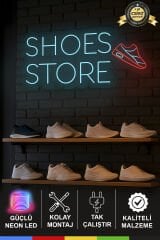 Shoes Store Logolu ve Yazılı Neon Tabela – LED Işıklı Ayakkabı Figürü, Adaptör Dahil Tak Çalıştır, Mağaza ve Vitrin Dekoru