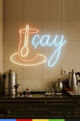 Çay Yazılı ve Çay Logolu Neon Tabela – LED Işıklı Tak Çalıştır, Kafe ve Çay Ocağı Dekoru