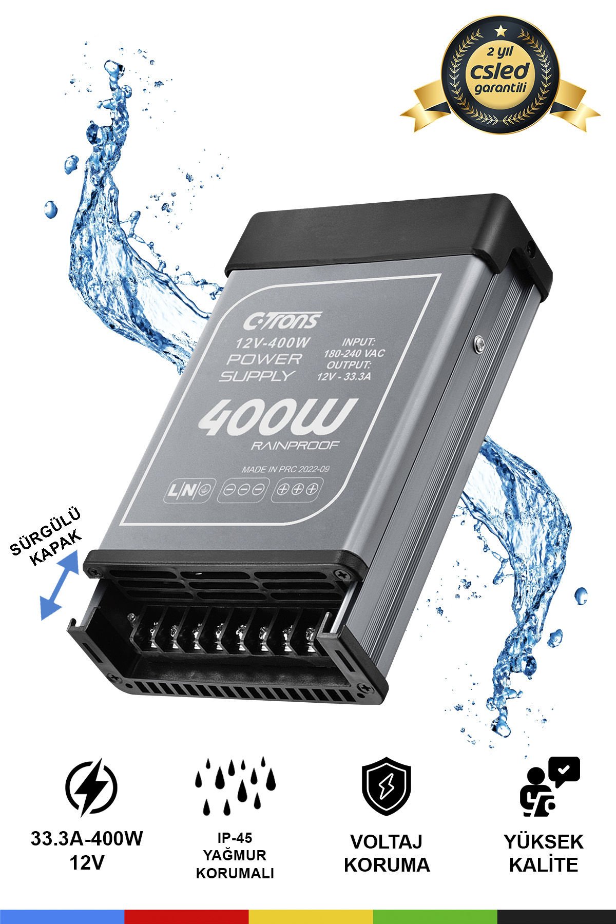 ゆう IP45 Yağmur Korumalı 12V 33.3A Güç Kaynağı, 400W LED Sürücü AC/DC