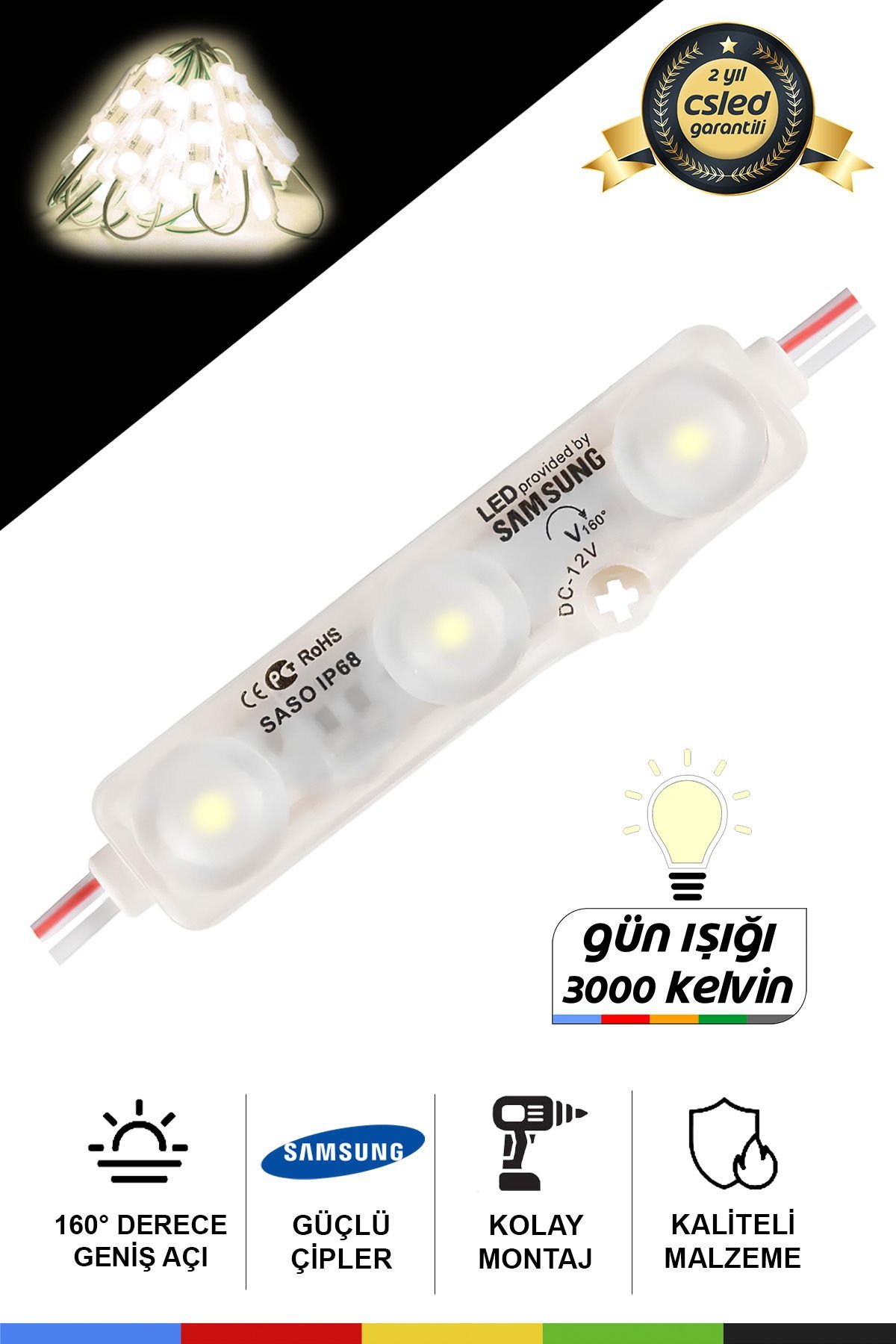 DC12V 1.08W Samsung Çipli Beyaz 3000K Geniş Açı LED Modül Su Geçirmez Yapışkanlı Reklam Işık