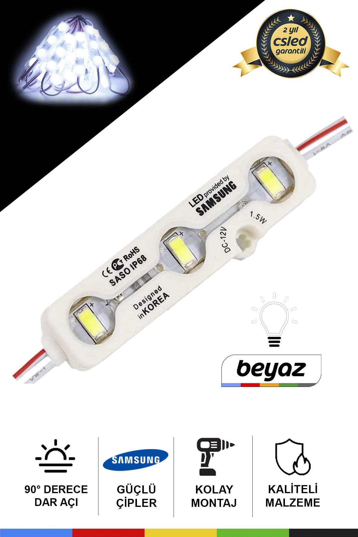 DC12V 1.5W Samsung Çipli Beyaz Dik Açı LED Modül Su Geçirmez