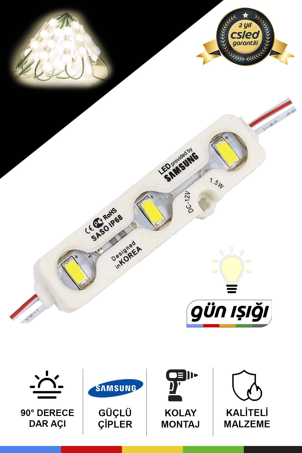 DC12V 1.5W Samsung Çipli Gün Işığı Dik Açı LED Modül Su Geçirmez Yapışkanlı Reklam Işık