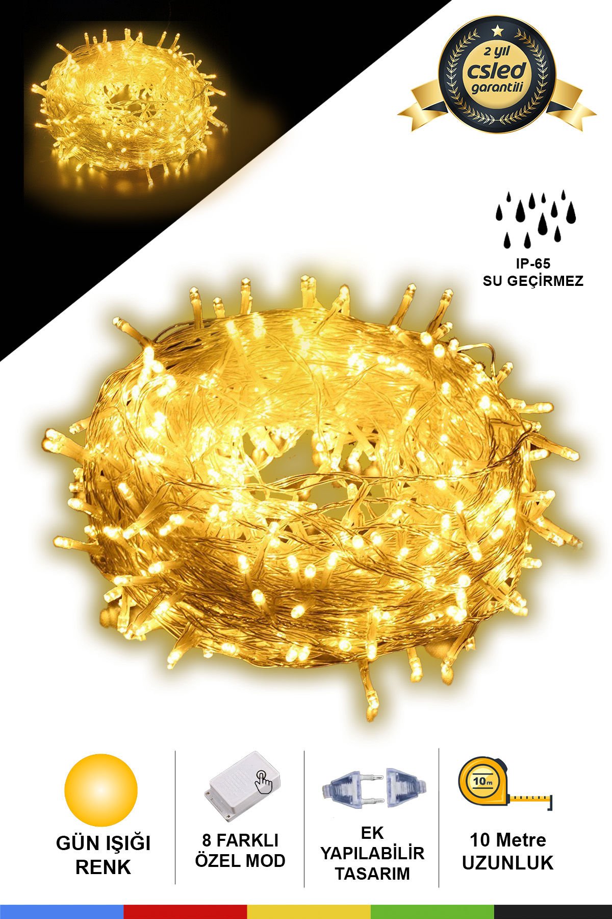 10 Metre 100 LED Kumandalı Yılbaşı Ağacı Işığı – Günışığı Renk, Dekoratif Pirinç Işık